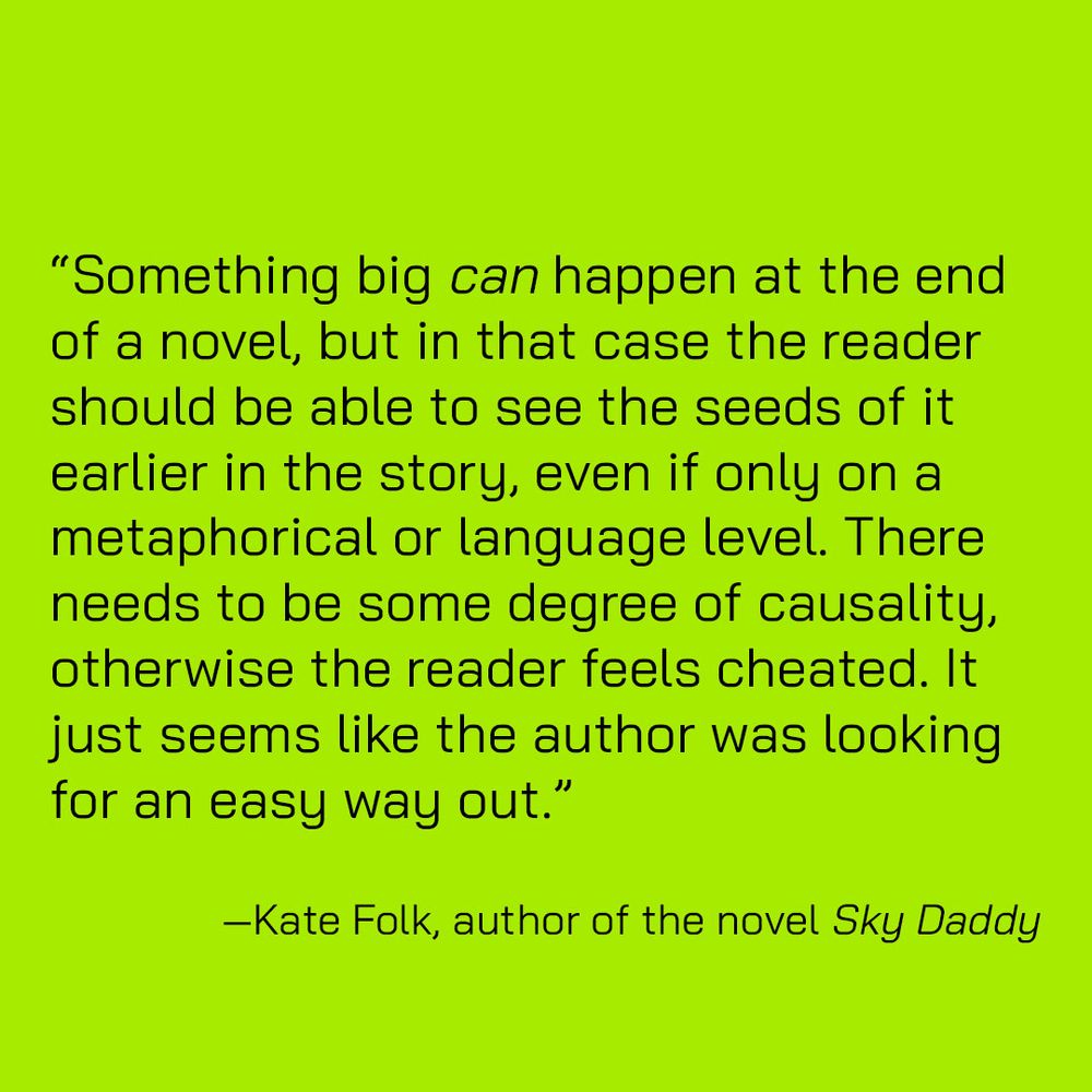 A quote from Kate Folk, author of the debut novel SKY DADDY, in the debut course from DeepDive, 'How to Write a Novel.'