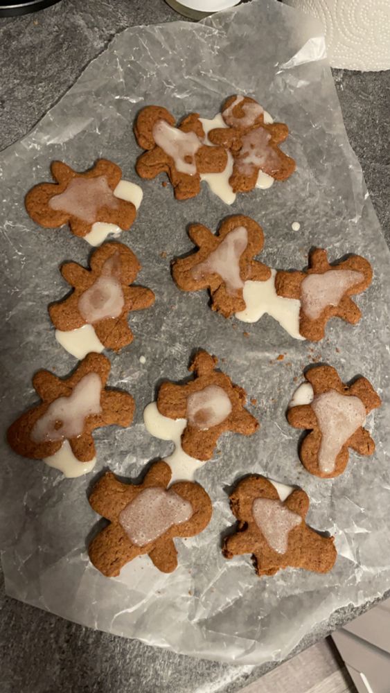 Ginger bread covered in poorly made icing