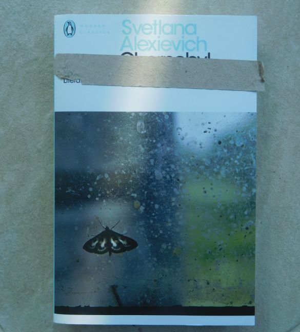 Svetlana Alexievich book with a strip of sticky cardboard entirely covering the title
