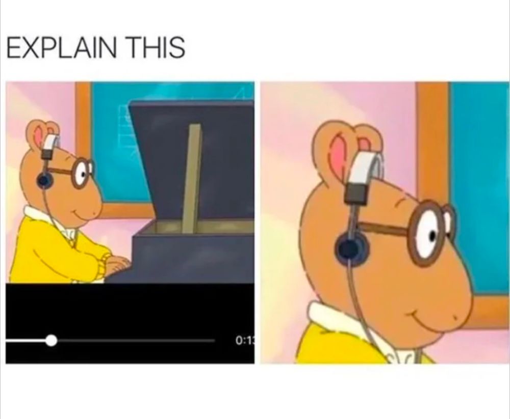 Arthur the cartoon aardvark wearing headphones on the side of his face instead of up top where his ears are. 