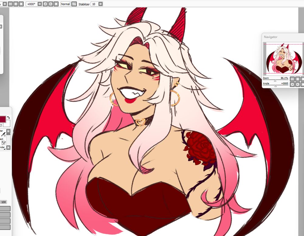 a work in progress sketch of my oc, Amber, in her succubus form.