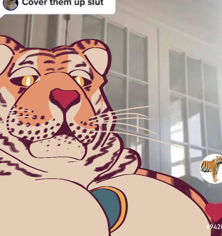 An image of an anthro tiger in the "cover them up" meme.