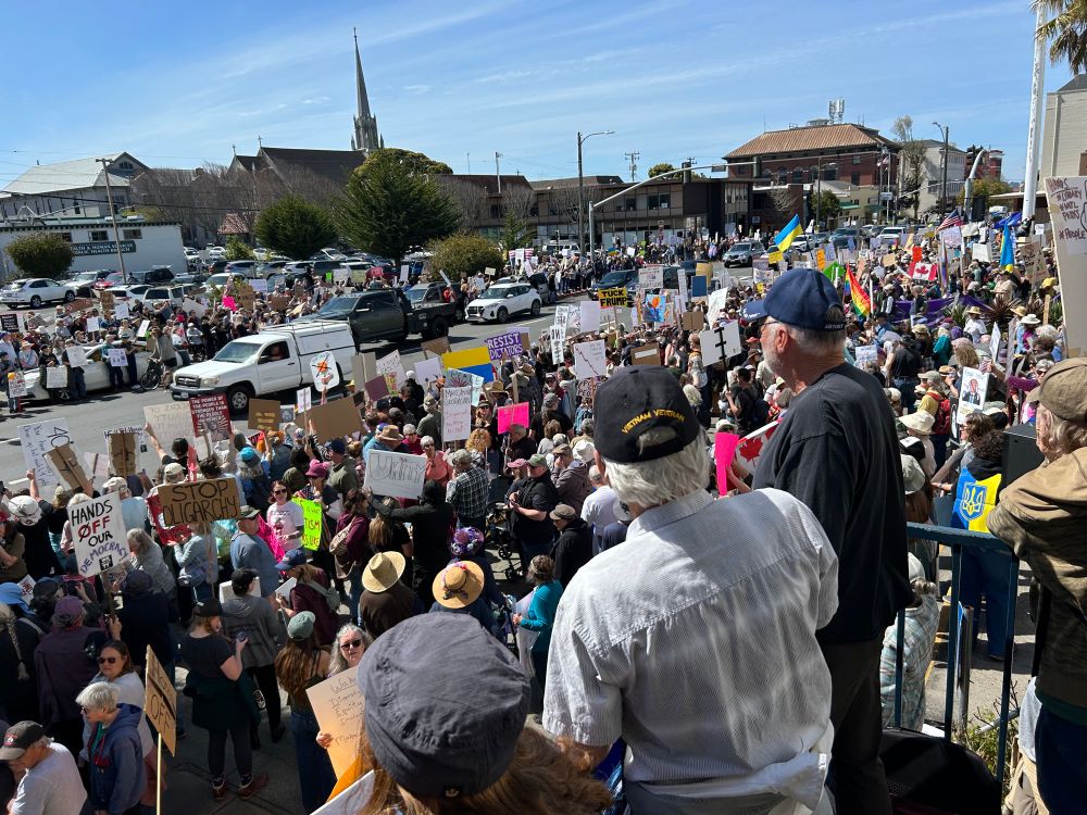 Hands Off! Eureka, Ca! Hundreds of people staging up for decency in front of the Humboldt County Courthouse on a sunny day.