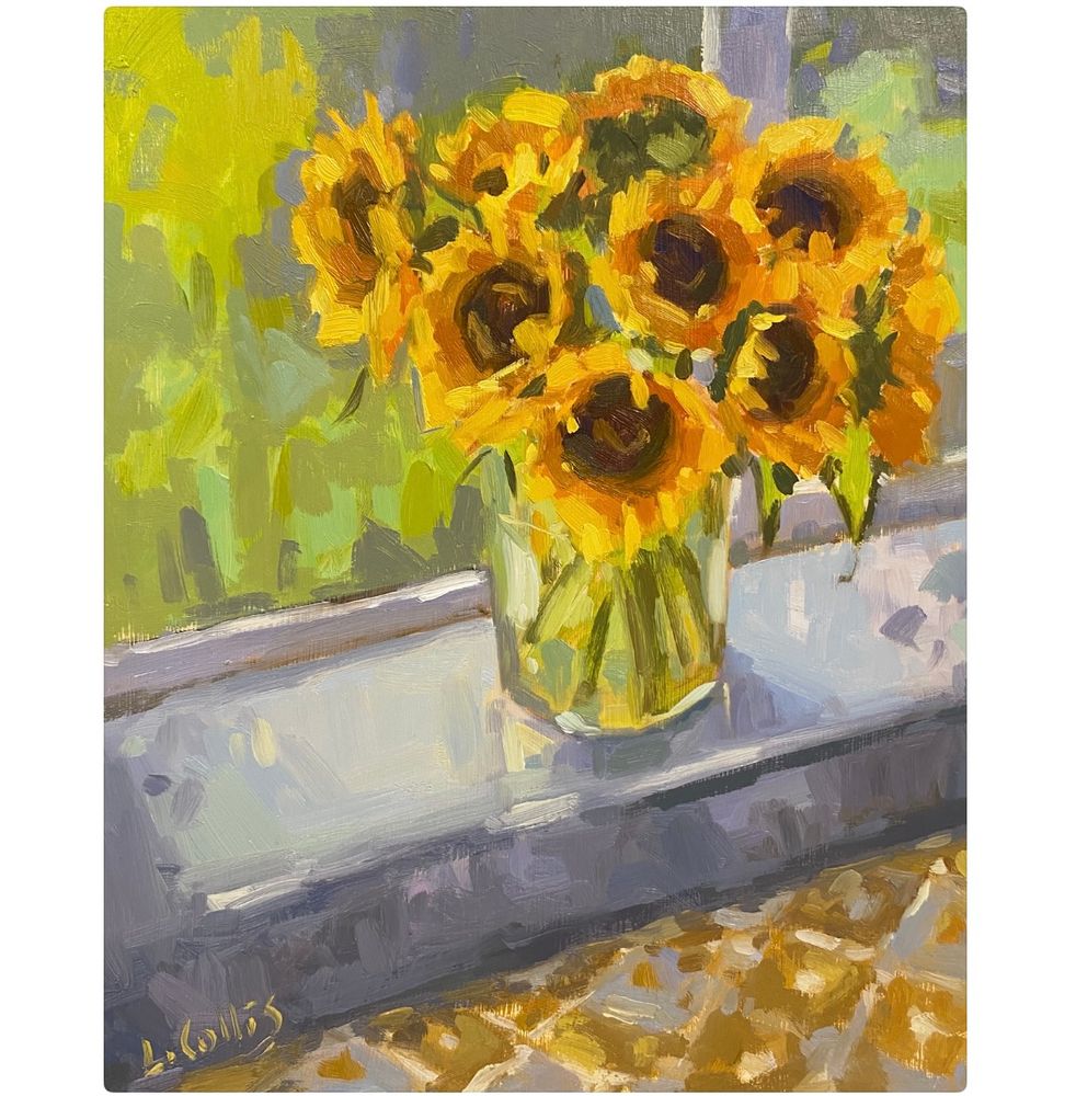 A bright vase of Sunflowers for a grey day. 
8”x10” oil on board 

I really enjoy playing with the vivid yellows and greens in this painting. 

#sunflowers #sunflower #vaseofflowers #summer