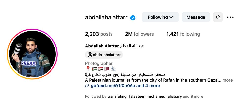 actual verified Instagram account abdallahalattarr 2,203 posts 2M followers 1,421 following Abdallah Alattar عبدالله العطار 