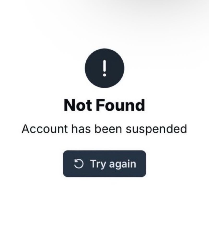 Not Found Account has been suspended • Try again