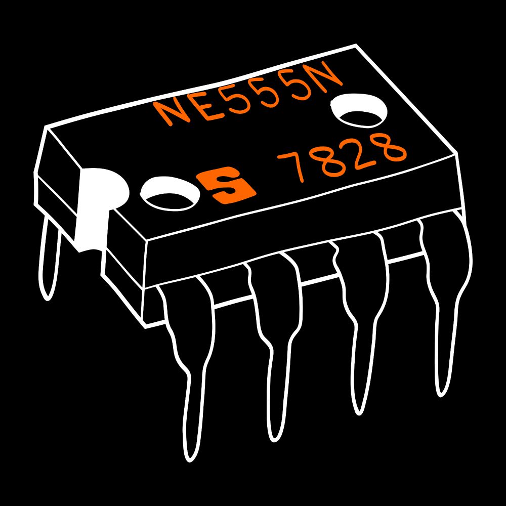 Hand-drawn Signetics 555 timer DIP-8 chip