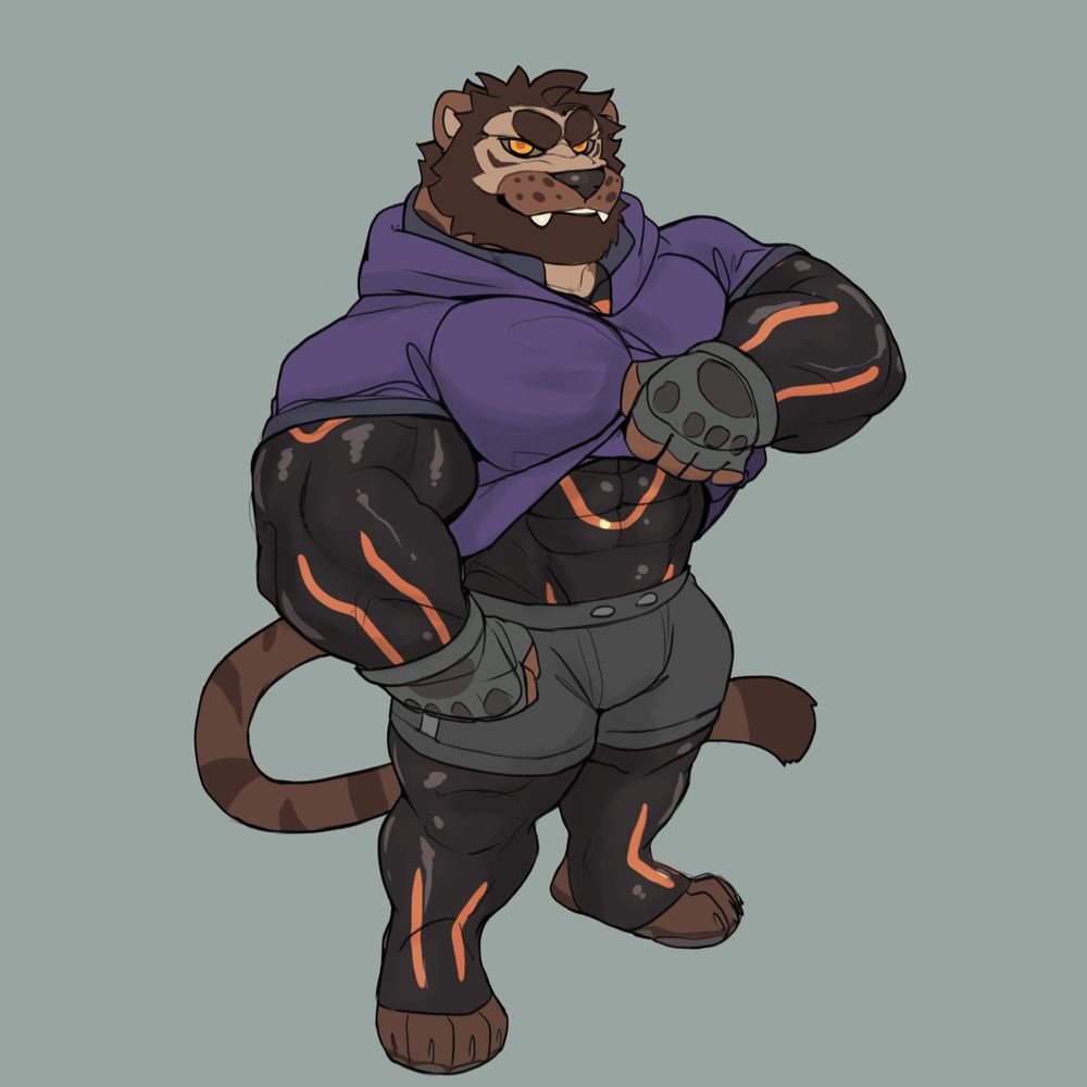 Higgsart
a liger in a shiny rubber suit