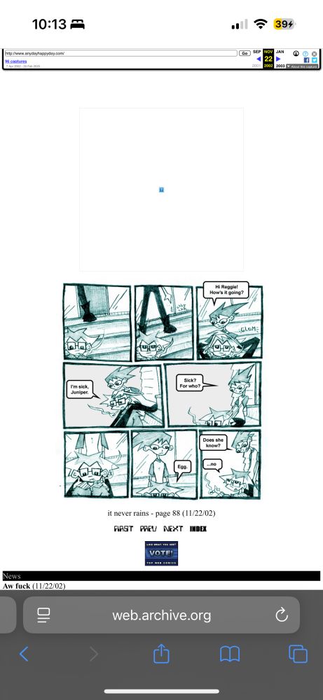 old webcomic two people discuss how one of them has a crush on a person named egg. the art is done in pen 
