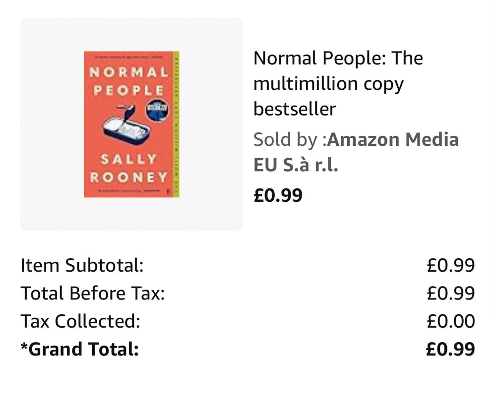 Sale email showing a copy of Normal People by Sally Rooney on Kindle for £0.99. 