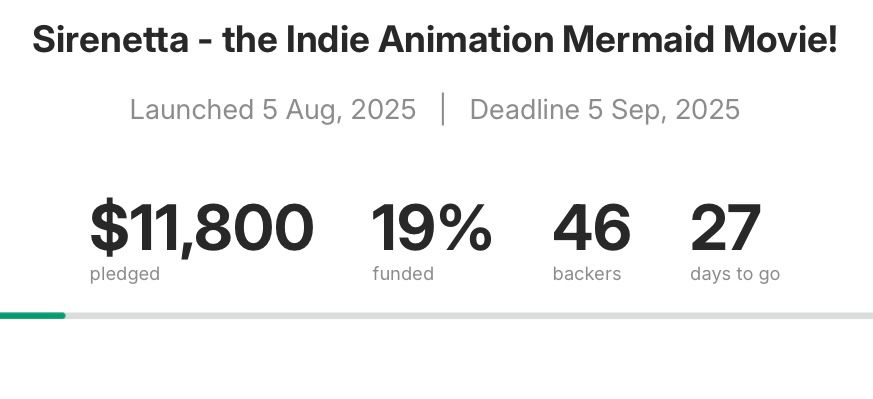 Sirenetta - the Indie Animation Mermaid Movie!
Launched 5 Aug, 2025 | Deadline 5 Sep, 2025

$11,800 pledged
19% funded
46 backers
27 days to go