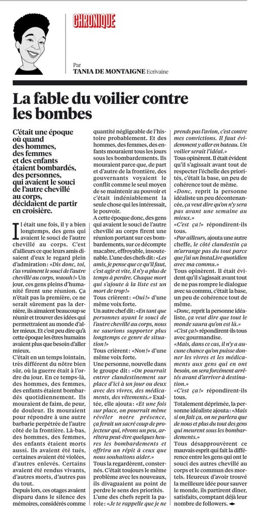 Chronique de Liberation par Tania de Montaigne