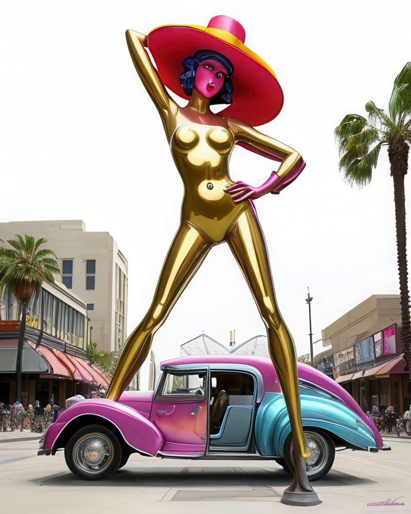image of super model standing over car