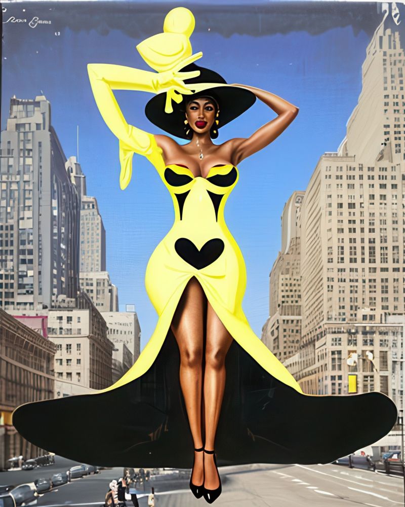 Image of model taking over a city