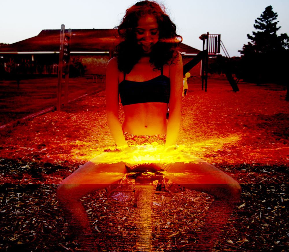 image of a model with a sunset painted over it
