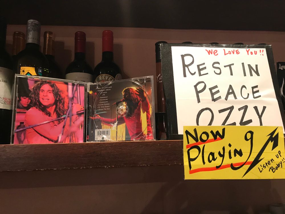 A tribute to Ozzy Osbourne on the wine shelf of a restaurant in Tokyo. 