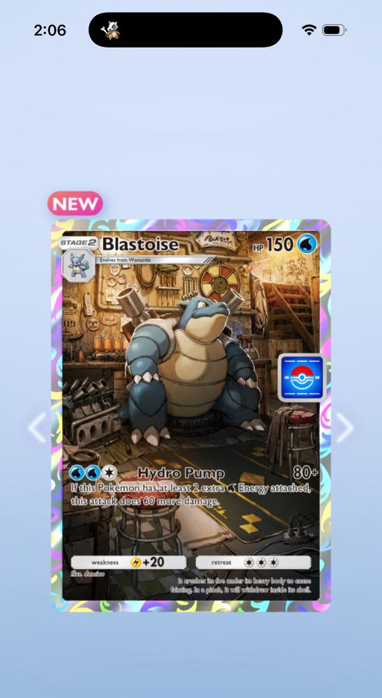 screenshot from Pokemon TCG Pocket of a Blastoise promo card.