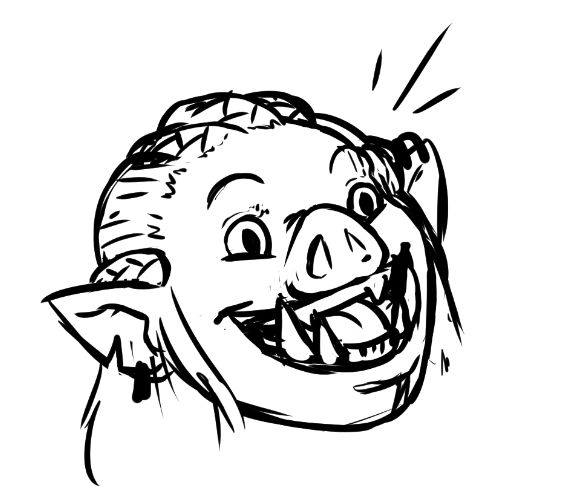 The female orc from the precious picture but with a big smile.