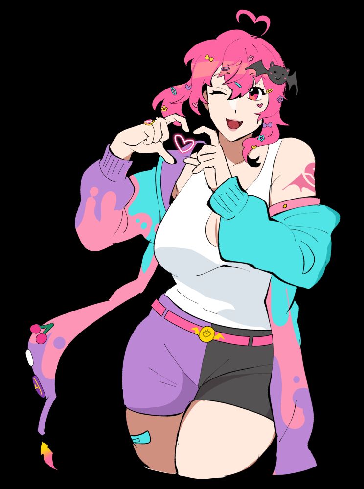 Commission sample of vtuber Dani (pipopixie). She winks and makes a heart sign to the audience.