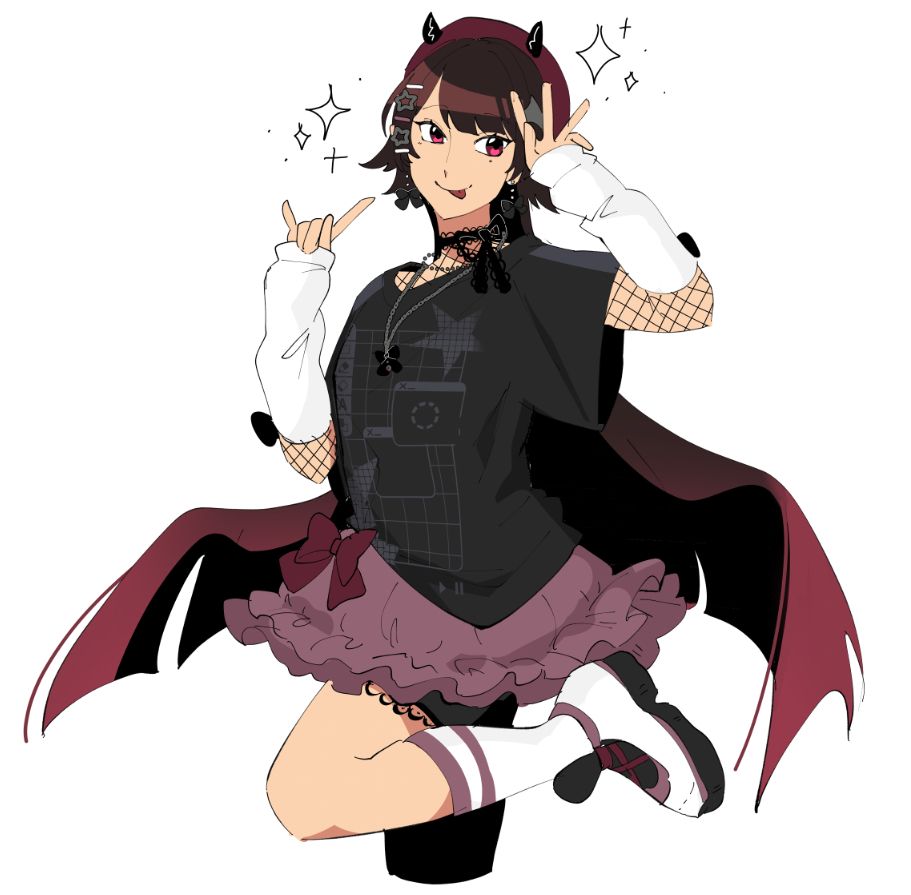 Drawing of lili's vtuber design posing and sticking their tongue out at the viewer.