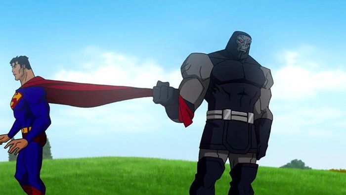 DC comic villain Darkseid grabbing the end of Superman’s cape as he was walking away