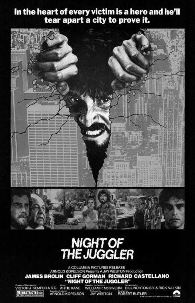 Movie poster for Night of the Juggler (1980), which has a distinct lack of Vincent Price.