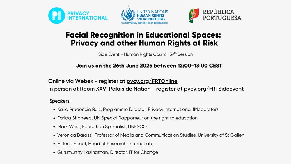 A flyer for the event including a list of panelists such as the UN special rapporteur on the right to education, an Education Specialist from UNESCO, a professor of media and communication studies from the University of St Gallen, Head of Research from InternetLab, and Director of IT for Change. 
