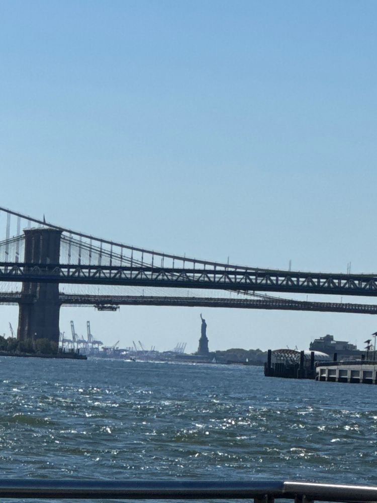 statue of liberty faintly visible in the distance