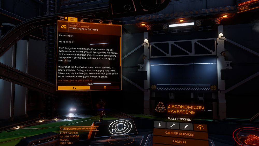 A new message from the Pilots Federation preparing people for the boom tomorrow, and to start final rescue missions for bio pods.