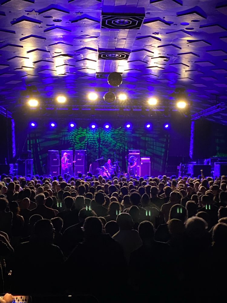 Barrowland Ballroom, Glasgow, Dinosaur Jr. on stage. Audience heads in foreground. Everyone full of Vitamin D after a few sunny weeks in Glasgow