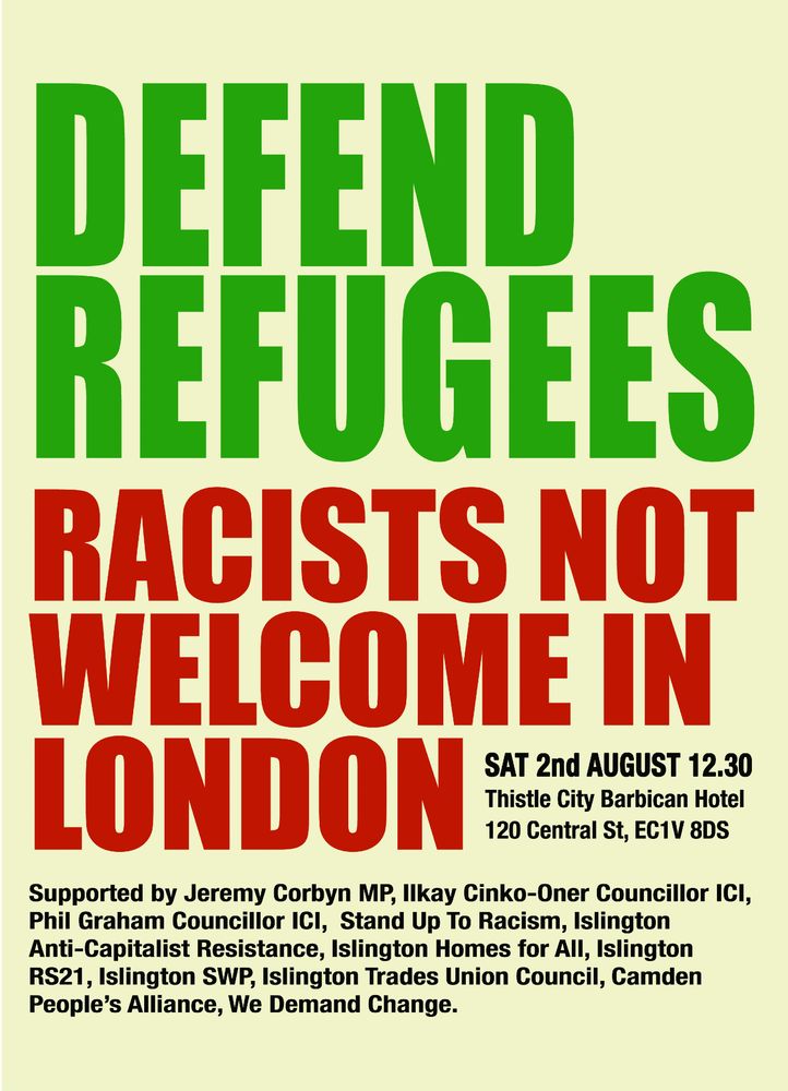 Text for anti-fascisy mobilisation on August 2nd - protest is at 1230 at the Thistle City Barbican Hotel, 120 Central Street, EC1V 8DS