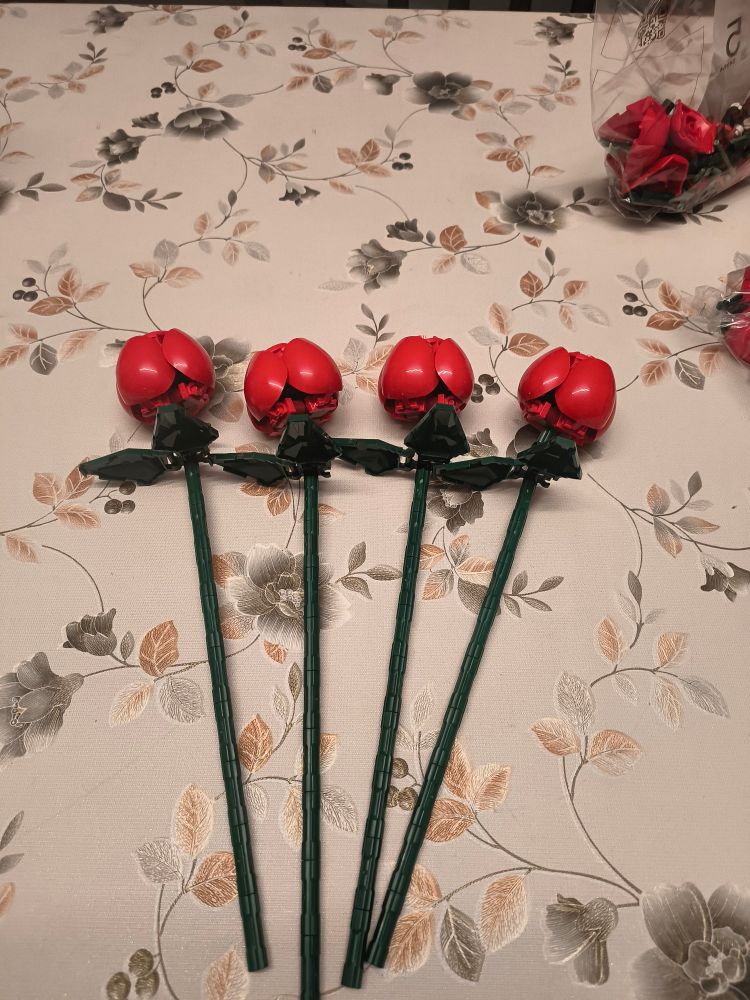 Las rosas a medio abrir, montadas.