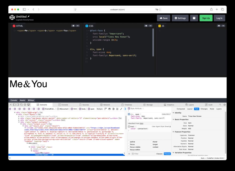 Only in the second <span> that it should show "Times New Roman"