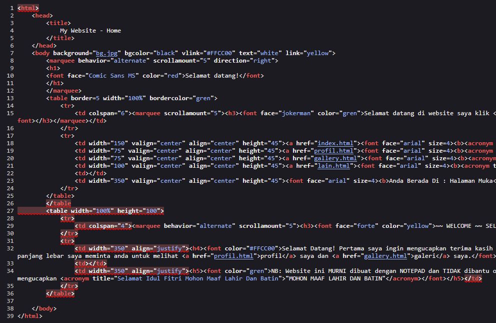 Partial source code of the site