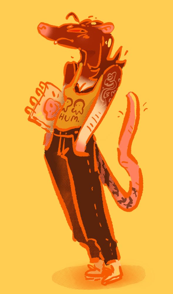 Drawing of a rat girl holding a sketchbook