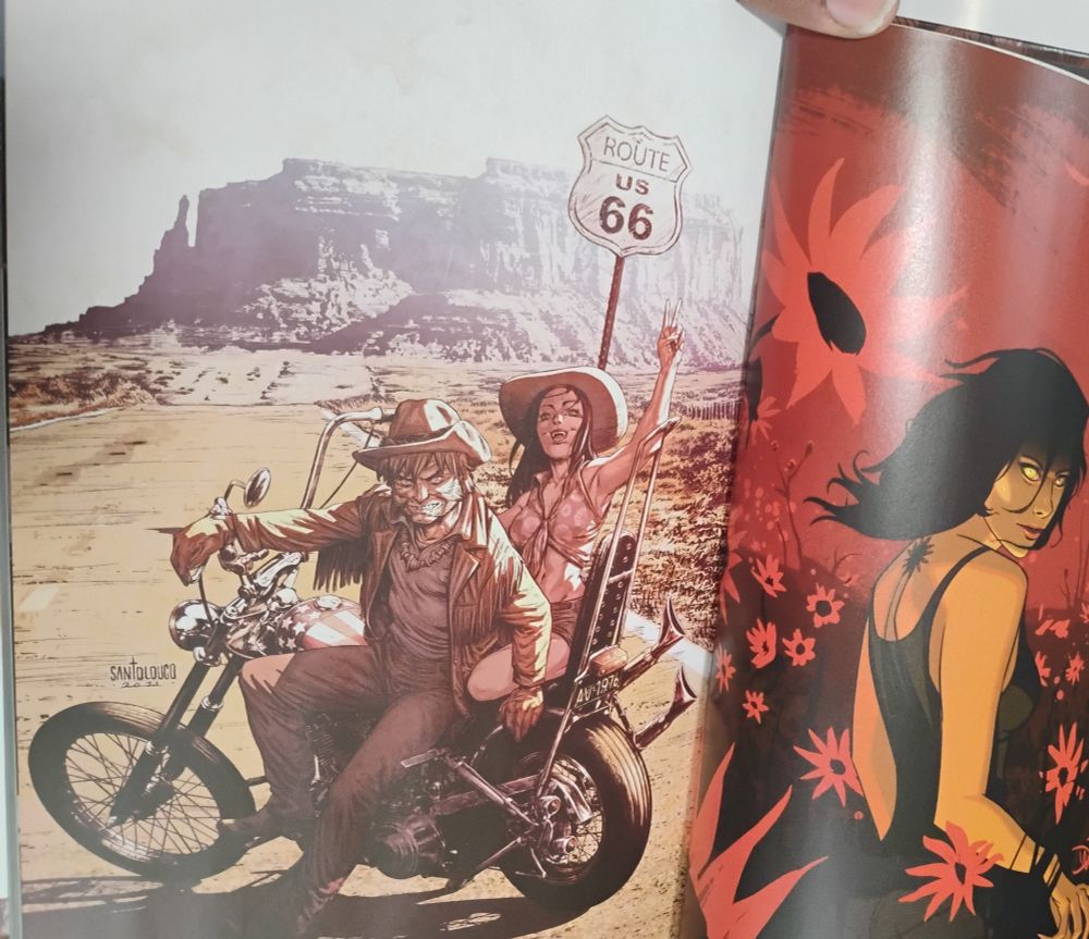 Left page art by Mateus Santolouco, right by Dave McCaig