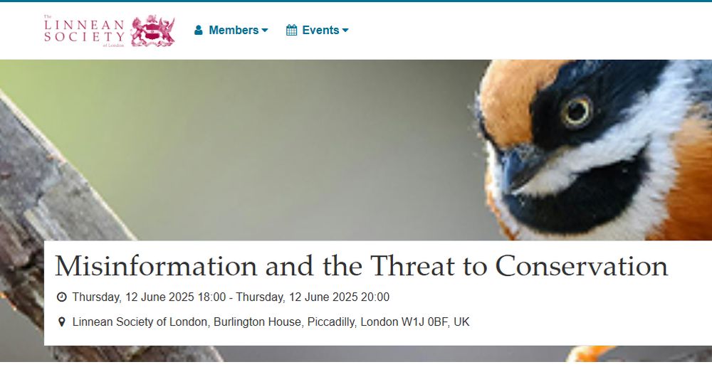 screen grab of the event Misinformation and the Threat to Conservation from https://members.linnean.org/events/67fd2addd5f1de00084dd431/description