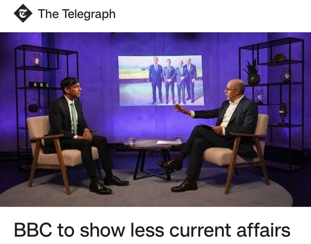 Telegraph headline that reads 'BBC to show less current affairs' 