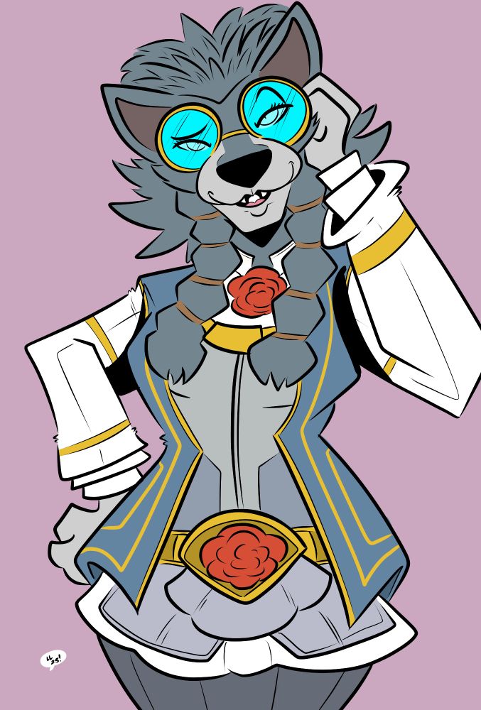 A portrait of Whitley the Green, a Worgen regarding you through her glasses.