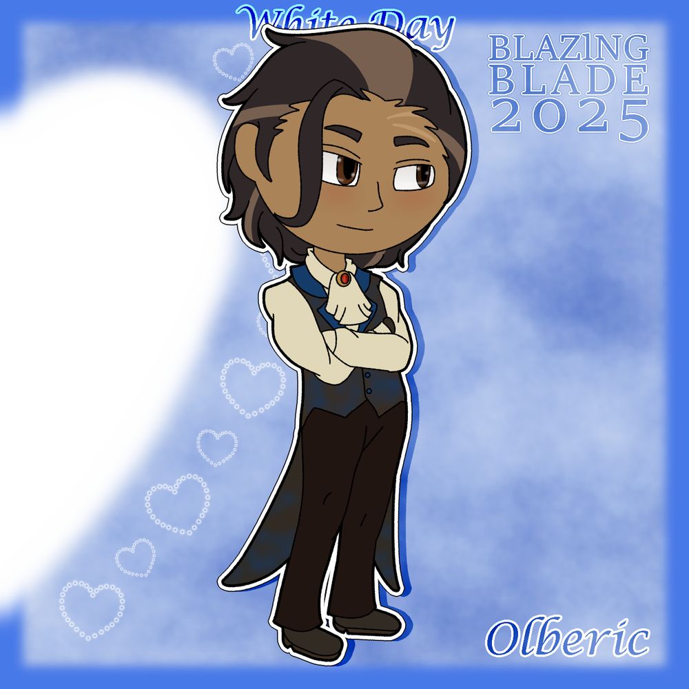 A chibi of Olberic from Octopath Traveler.

He is dressed in a brown and blue outfit, an outfit suitable and inspired off of White Day. Olberic has his arms crossed as he stands at an angle.