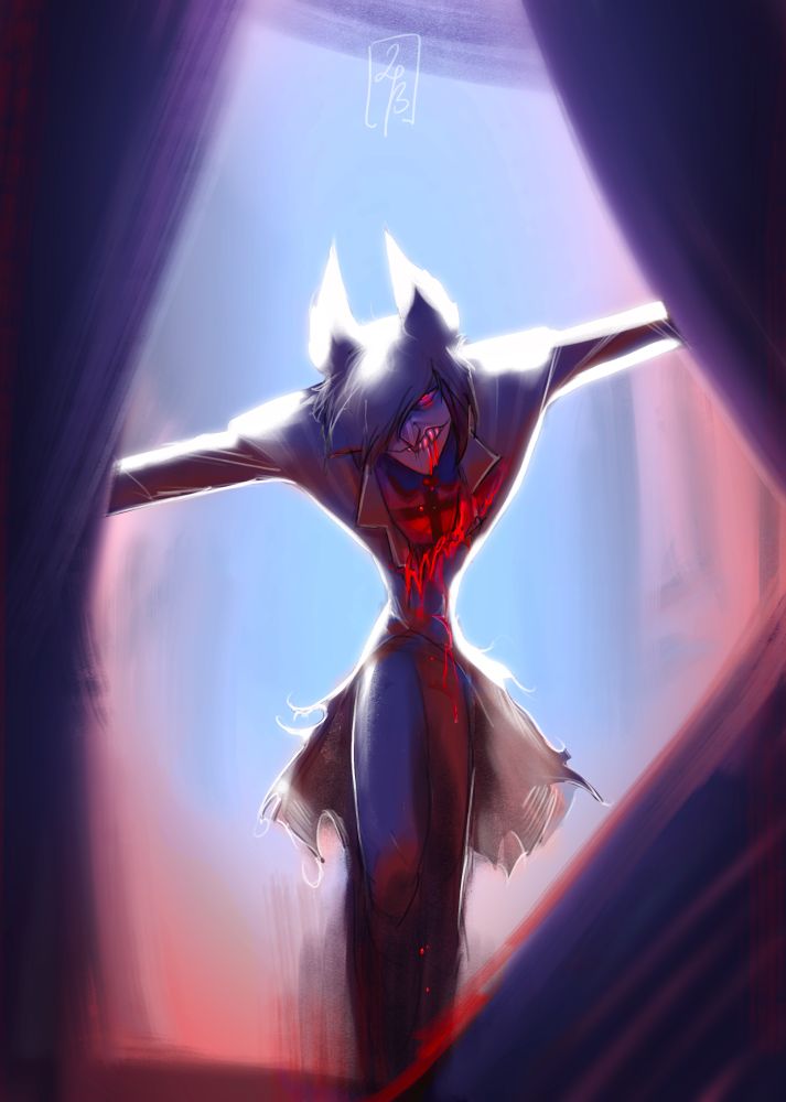 Wounded Alastor from Hazbin hotel - finale from the show, when the radio demon his coming back to his radio tower after his fight against Adam. 