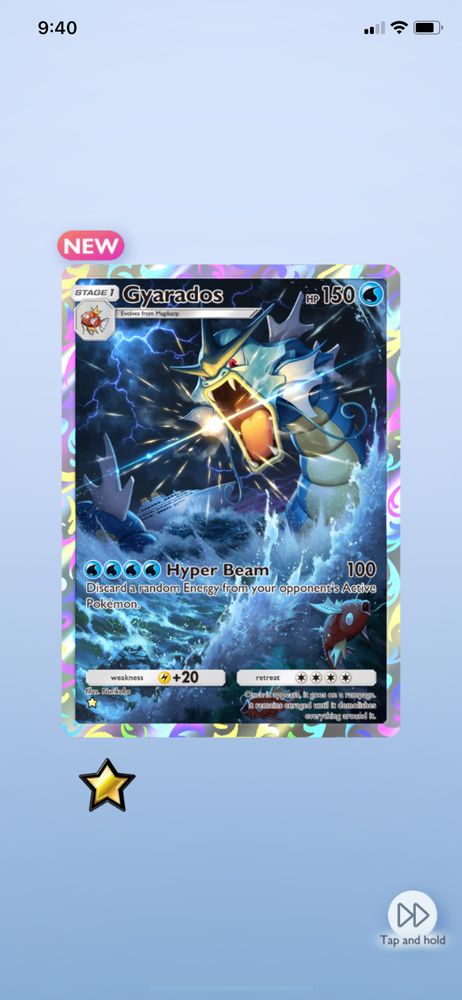 Fully illustrated Gyarados trading card from Pokémon Trading Card Game Pocket app.
