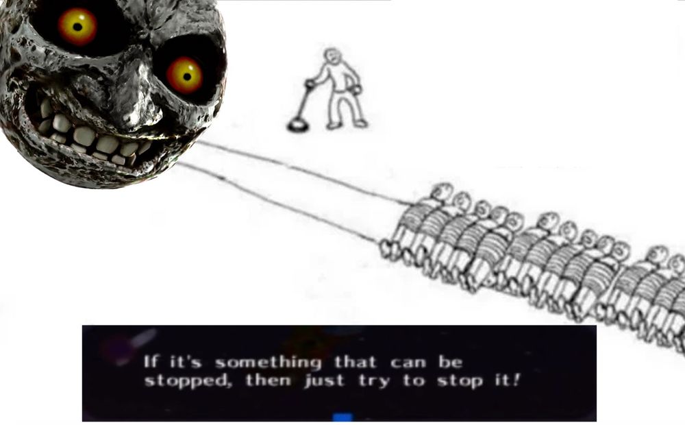 The trolley meme with the moon from majora’s mask