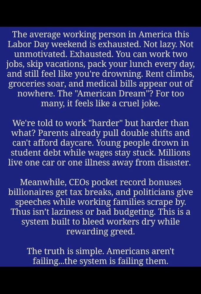 Greedy capitalists created our system to work for them. We need a new system that works for everybody. 