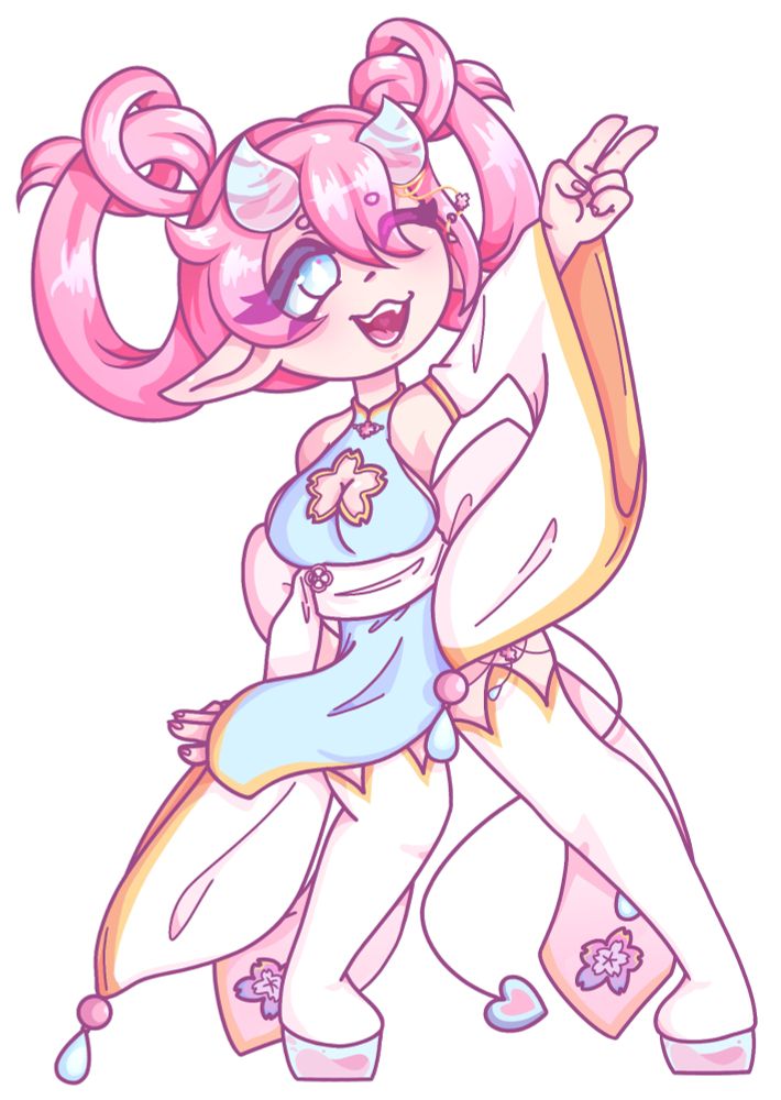 Arte de uma art trade q fiz com uma pessoa a um tempão atrás, a oc dela é muito fofa!