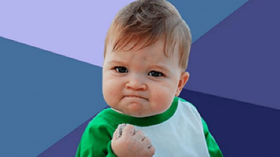Success kid clenches his fist. His face says, good job. You did it.