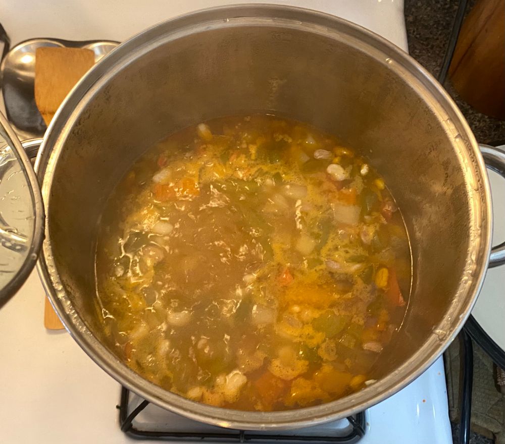 Simmering pot of beans