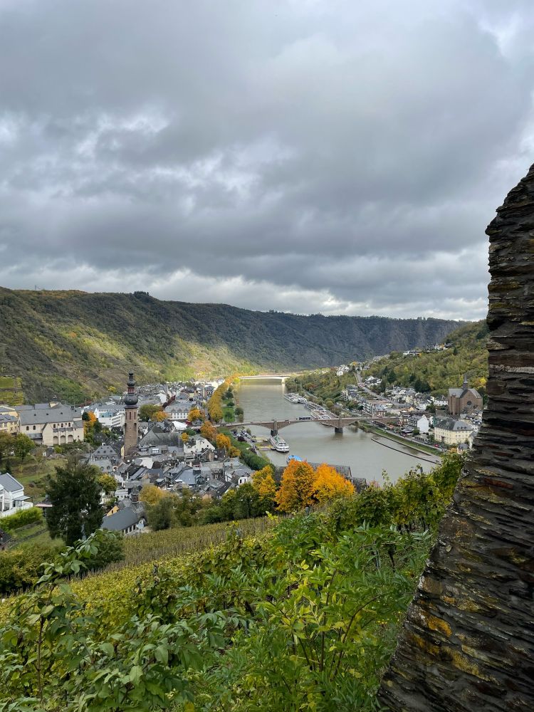 Weinberge, Flusslauf, dramatischer Himmel. Alles gestern aus beträchtlicher Höhe fotografiert..