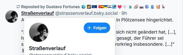 Foto vom Profil "Straßenverlauf" und rechts der Option "Folgen"