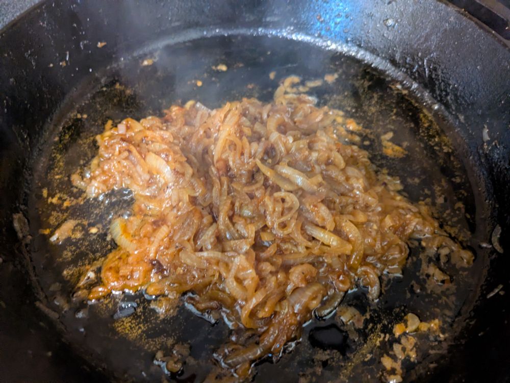 6 yellow onions turned into jammy goodness in cast iron 